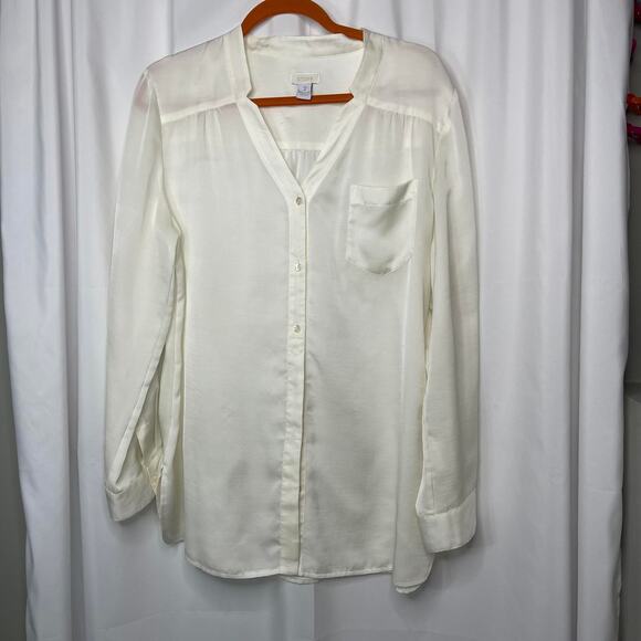 Chico's shirt blouse tunic top women's 12 semi sheer button down  up cream - Picture 2 of 16